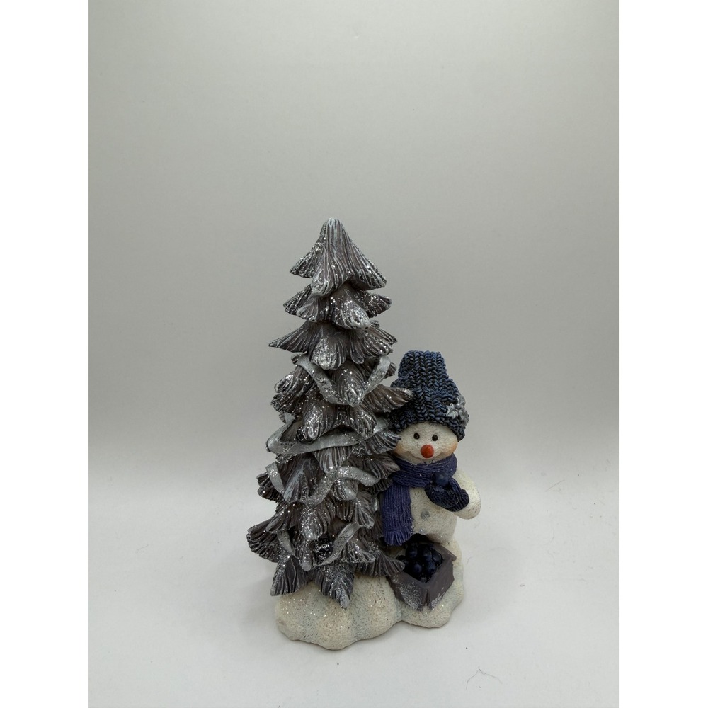 Home Interiors Snowman Figurine Blue Hat Scarf Glitter Christmas Tree 6 Inch